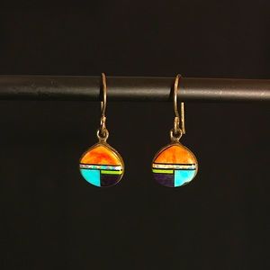 Color block, round earrings, multi and sterling silver.
